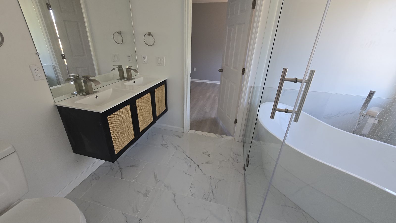 Bathroom remodel with new vanity and glass enclosure, Fairfax County VA